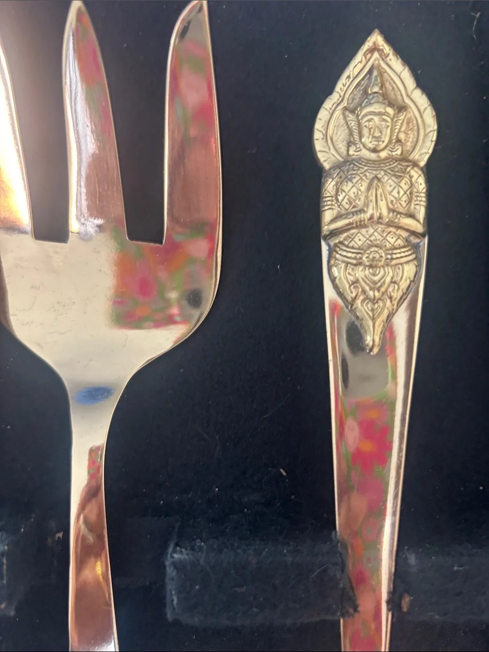 Brass Tone Salad Serving Set by - Gold